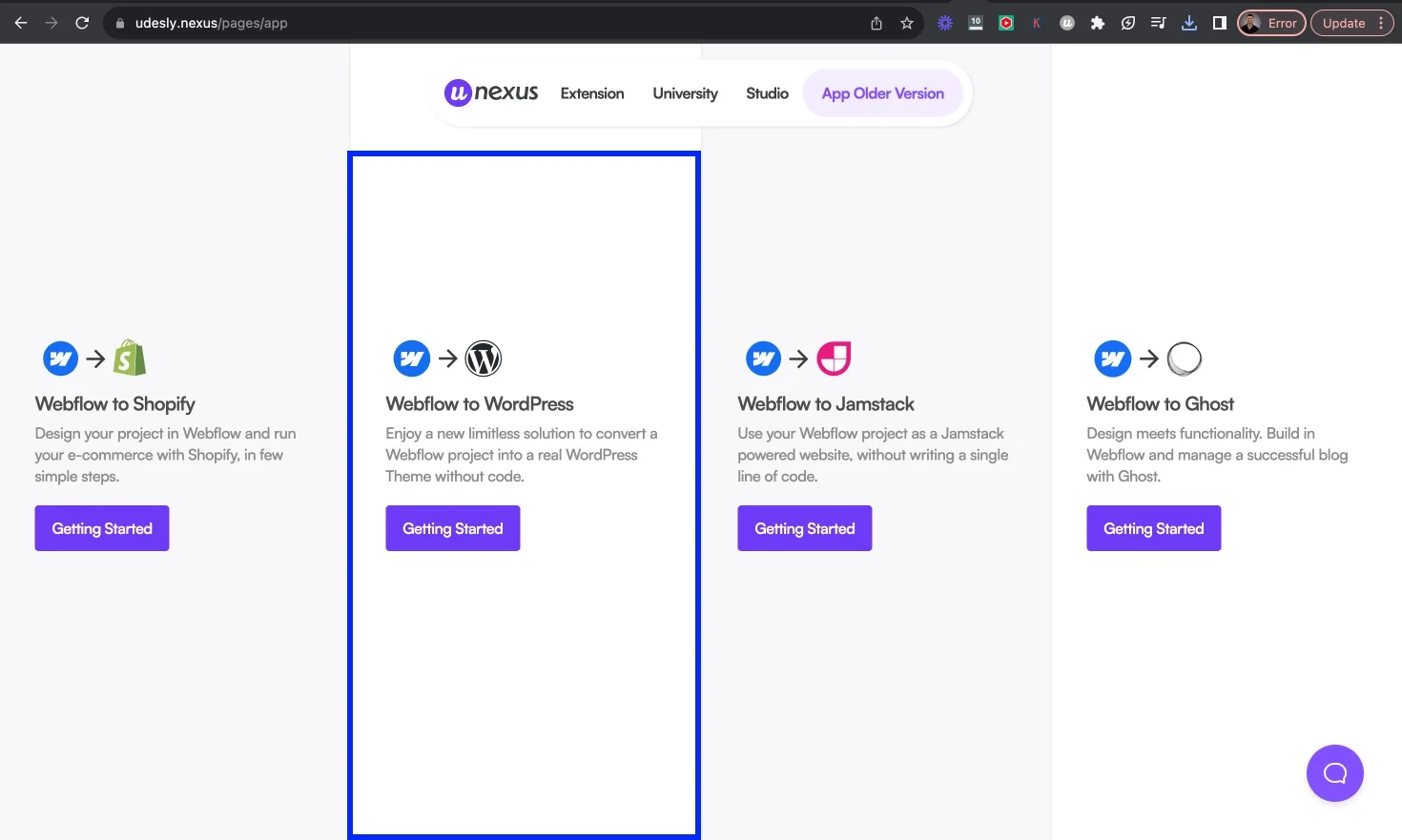 Sélectionnez la migration Webflow vers Wordpress