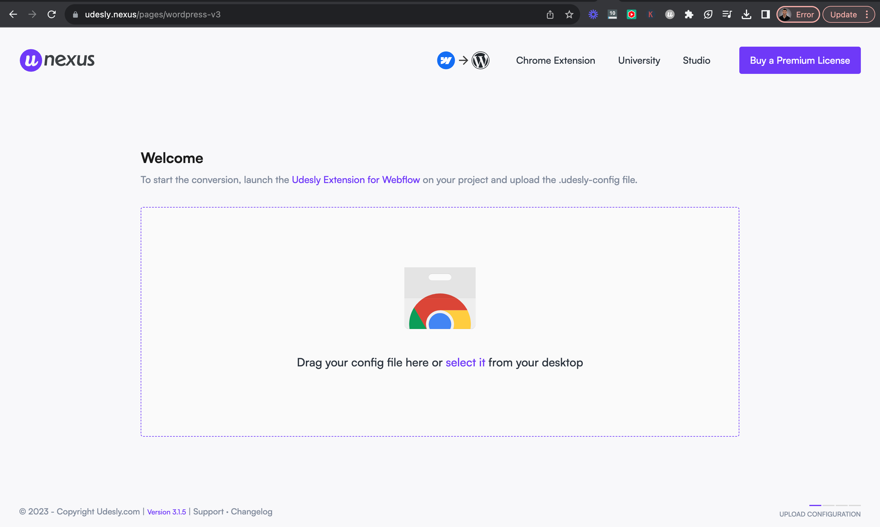 Insérez maintenant le Config.file et le dossier ZIP provenant de Webflow