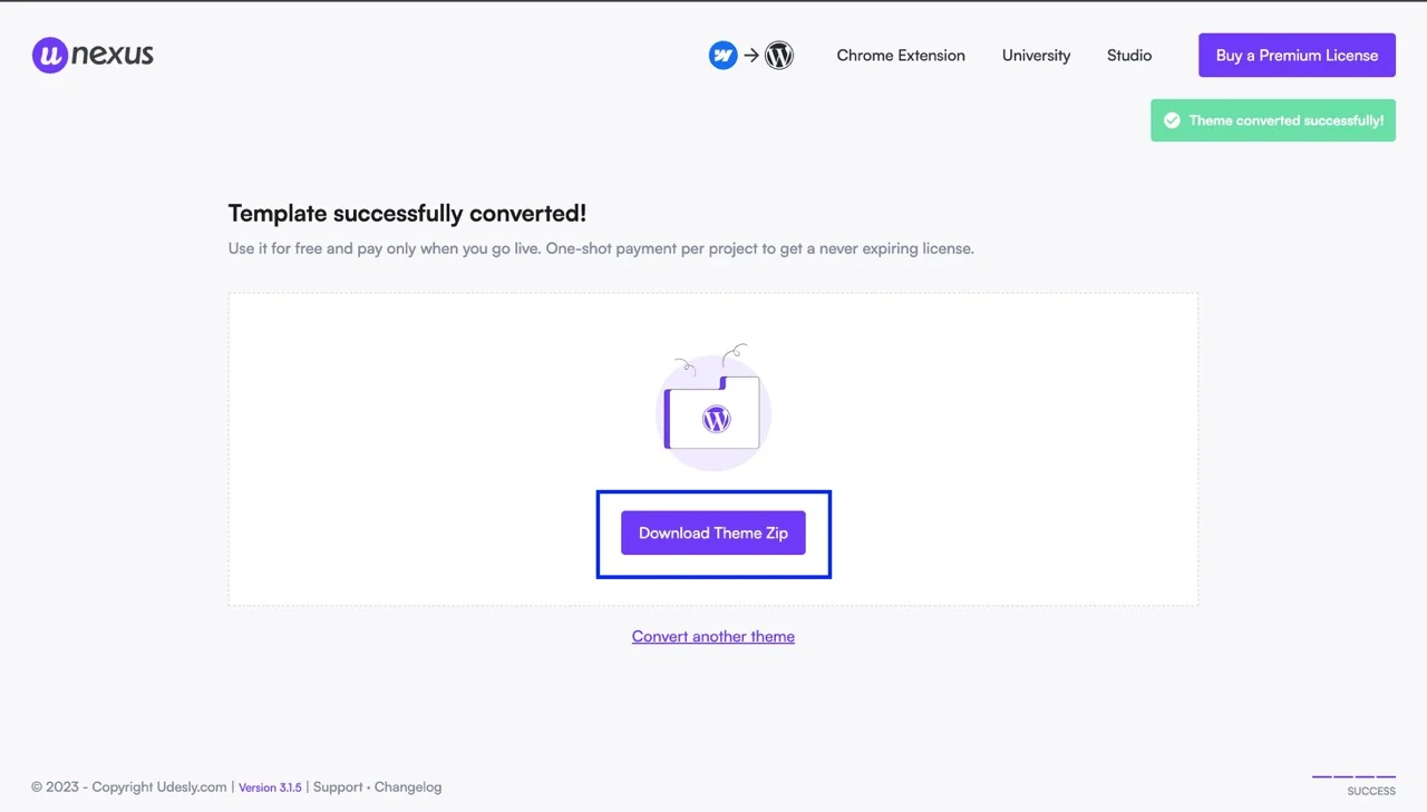 Téléchargez ensuite le thème Wordpress générez par Udesly
