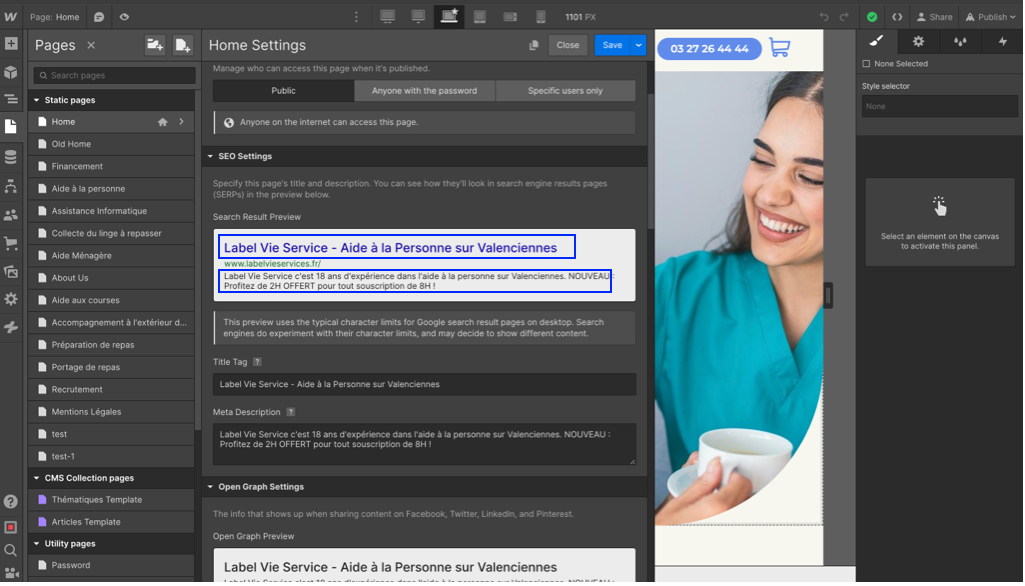 Balise méta-titre et méta-description sur Webflow